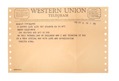Harry Belafonte | Coretta Scott King 1968 Father's Day Telegram