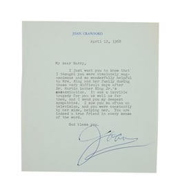 Harry Belafonte | Joan Crawford Signed Note Referencing Dr. Martin Luther King, Jr. Assassination