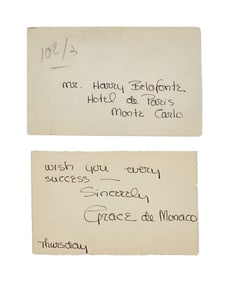 Harry Belafonte | Grace Kelly Handwritten Letter and Envelope