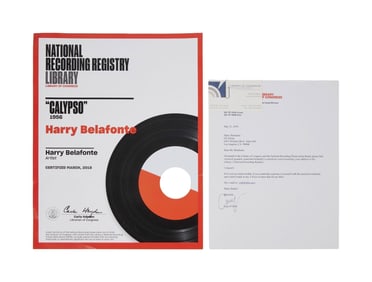 Harry Belafonte | "Calypso" Library of Congress Certificate and Letter