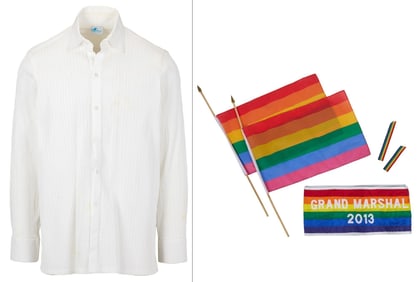 Harry Belafonte | NYC Pride March 2013 Grand Marshal Worn Cuban Shirt and Sash with Flags and