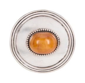 Harry Belafonte | Oversized Sterling Silver and Amber Belt Buckle