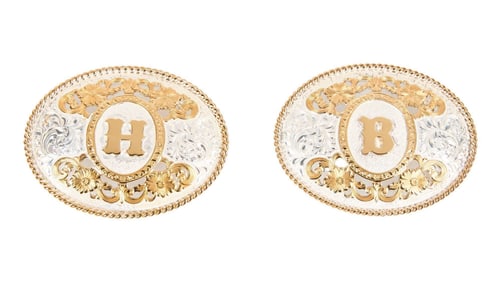Harry Belafonte | Grumrine Pair of Personalized Silver-Plated Bronze Belt Buckles