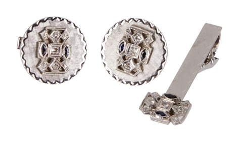 Harry Belafonte | White Gold, Diamond and Sapphire Cufflinks and Tie Bar
