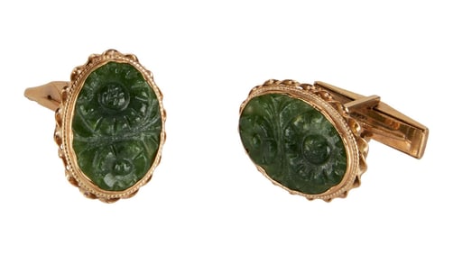 Harry Belafonte | Monogrammed 14K Gold and Jade Cufflinks
