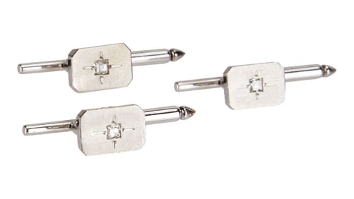 Harry Belafonte | Three Art Deco 14K White Gold and Diamond Shirt Studs