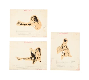 Playboy | LeRoy Neiman Set of Three August 1955 Drawings of Prototype Femlins