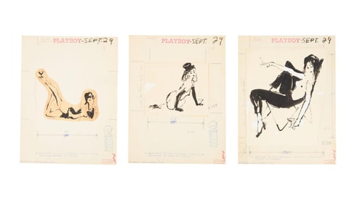 Playboy | LeRoy Neiman Set of Three September 1955 Drawings of Prototype Femlins