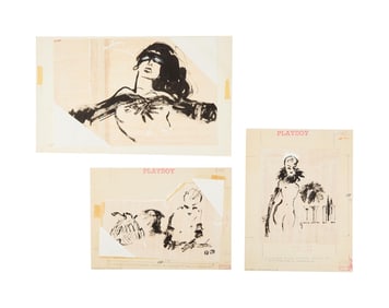 Playboy | LeRoy Neiman Set of Three November 1955 Drawings of Prototype Femlins