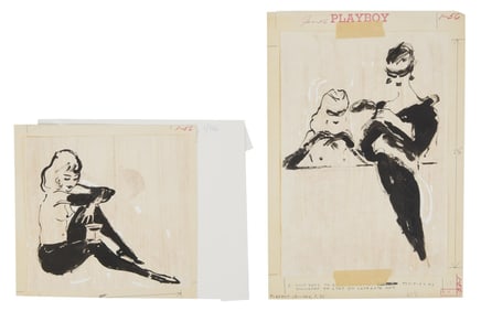 Playboy | LeRoy Neiman Set of Two January 1956 Drawings of Prototype Femlins