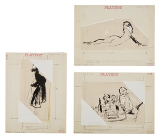 Playboy | LeRoy Neiman Set of Three March 1956 Drawings of Prototype Femlins