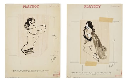 Playboy | LeRoy Neiman Set of Two June 1956 Drawings of Prototype Femlins