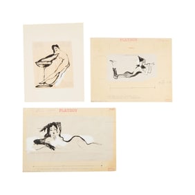 Playboy | LeRoy Neiman Set of Three July 1956 Drawings of Prototype Femlins