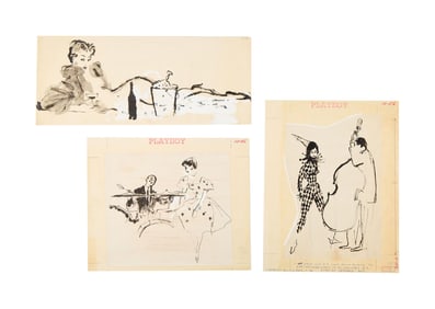 Playboy | LeRoy Neiman Set of Three October 1956 Drawings of Prototype Femlins