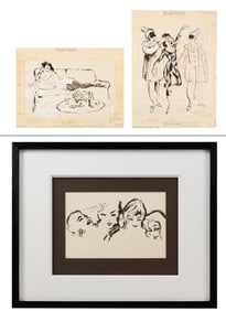 Playboy | LeRoy Neiman Set of Three November 1956 Drawings of Prototype Femlins