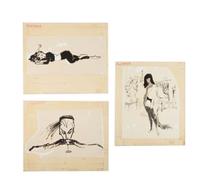 Playboy | LeRoy Neiman Set of Three March 1957 Drawings of Prototype Femlins in Various Poses