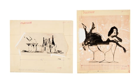 Playboy | LeRoy Neiman Set of Two April 1957 Drawings of Prototype Femlins