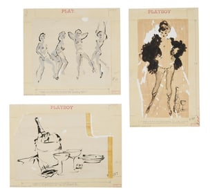 Playboy | LeRoy Neiman Set of Three May 1957 Drawings of Prototype Femlins