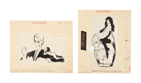 Playboy | LeRoy Neiman Set of Two August 1957 Drawings of Prototype Femlins