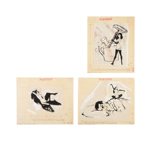 Playboy | LeRoy Neiman Set of Three September 1957 Drawings of Prototype Femlins