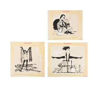 Playboy | LeRoy Neiman Set of Three November 1957 Drawings of Prototype Femlins