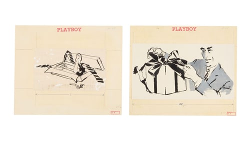 Playboy | LeRoy Neiman Set of Two December 1957 Drawings of Prototype Femlins