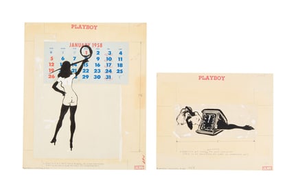 Playboy | LeRoy Neiman Set of Two January 1958 Drawings of Prototype Femlins