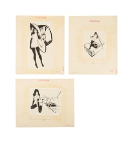 Playboy | LeRoy Neiman Set of Three February 1958 Early Femlin Drawings