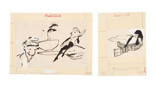 Playboy | LeRoy Neiman Set of Two April 1958 Drawings of Prototype Femlins