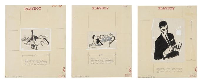 Playboy | LeRoy Neiman Set of Three July 1958 Drawings of Prototype Femlins