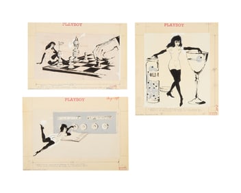 Playboy | LeRoy Neiman Set of Three August 1958 Early Femlin Drawings