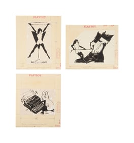 Playboy | LeRoy Neiman Set of Three October 1958 Drawings of Prototype Femlins