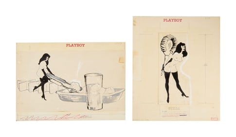 Playboy | LeRoy Neiman Set of Two Drawings of Femlin with Cocktail Implements