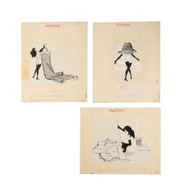 Playboy | LeRoy Neiman Set of Three Drawings of Femlin with Men's Clothing