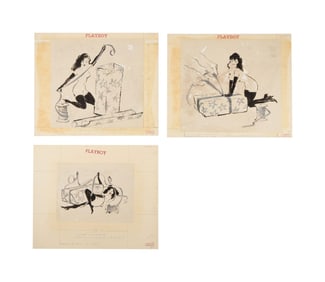 Playboy | LeRoy Neiman Set of Three November 1959 Early Femlin Drawings