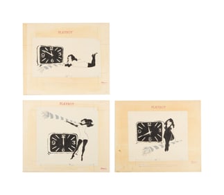 Playboy | LeRoy Neiman Set of Three Drawings of Femlin Celebrating the New Year