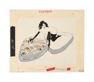 Playboy | LeRoy Neiman Set of Three Drawings of Femlin with Valentine's Day Chocolates