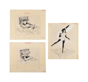 Playboy | LeRoy Neiman Set of Three Drawings of Femlin with a Briefcase