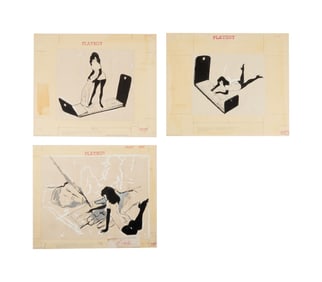 Playboy | LeRoy Neiman Set of Three Drawings of Femlin with a Checkbook