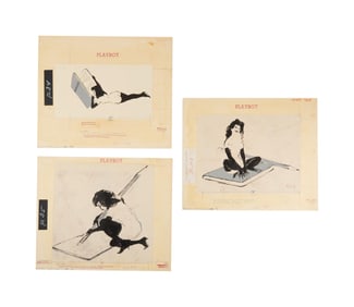 Playboy | LeRoy Neiman Set of Three Drawings of Femlin with an Address Book