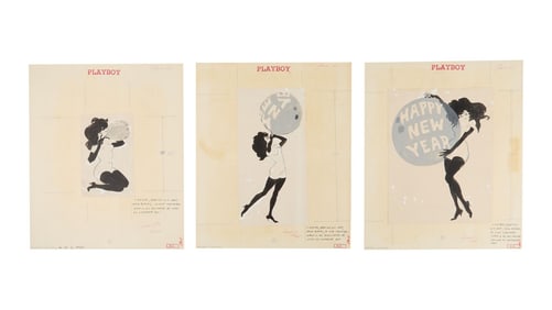 Playboy | LeRoy Neiman Set of Three Drawings of Femlin Celebrating the New Year