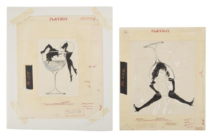 Playboy | LeRoy Neiman Set of Two Drawings of Femlin with a Wine Glass