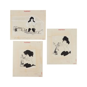Playboy | LeRoy Neiman Set of Three Drawings of Femlin with a Nail Polish Bottle