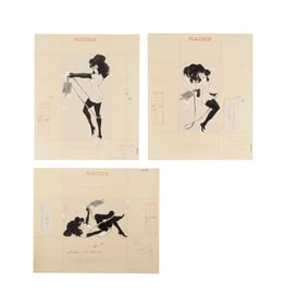 Playboy | LeRoy Neiman Set of Three Drawings of Femlin with Phi Beta Kappa Pendant