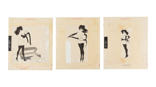 Playboy | LeRoy Neiman Set of Three Drawings of Femlin with a Wristwatch