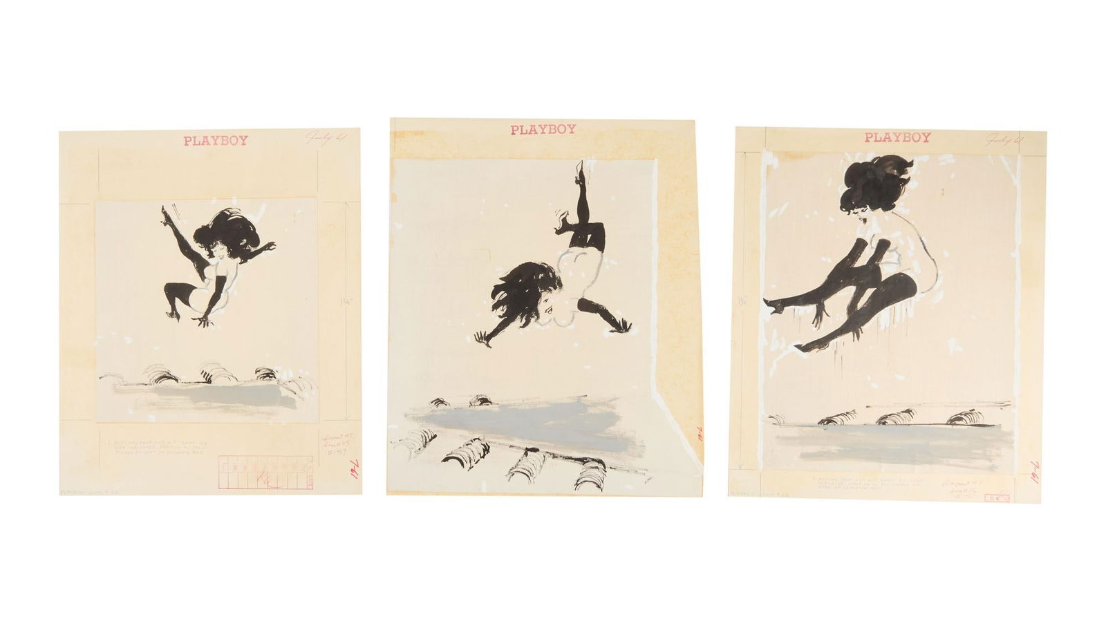 Playboy | LeRoy Neiman Set of Three Drawings of Femlin Frolicking (1 of 8)