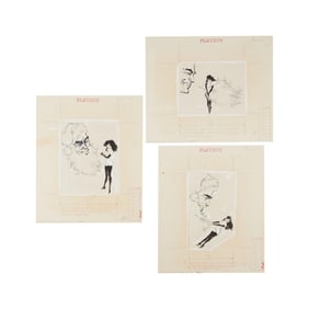 Playboy | LeRoy Neiman Set of Three Drawings of Femlin with a Santa Costume Beard