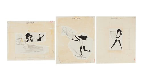 Playboy | LeRoy Neiman Set of Three Drawings of Femlin with a Lowball Glass