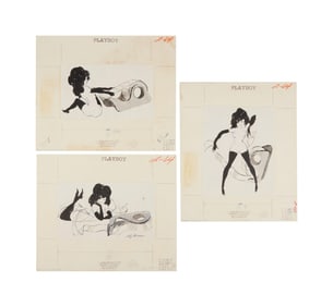 Playboy | LeRoy Neiman Set of Three Drawings of Femlin with a Tape Dispenser