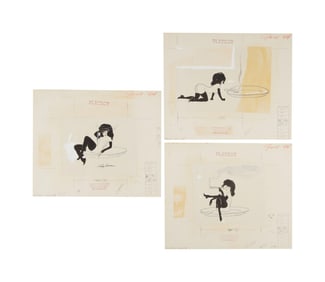 Playboy | LeRoy Neiman Set of Three Drawings of Femlin with a Cigarette and Ashtray